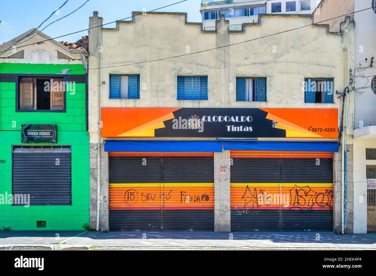 Colourful store front of a small business in the Sumare district in Sao Paulo, Brazil Stock Photo