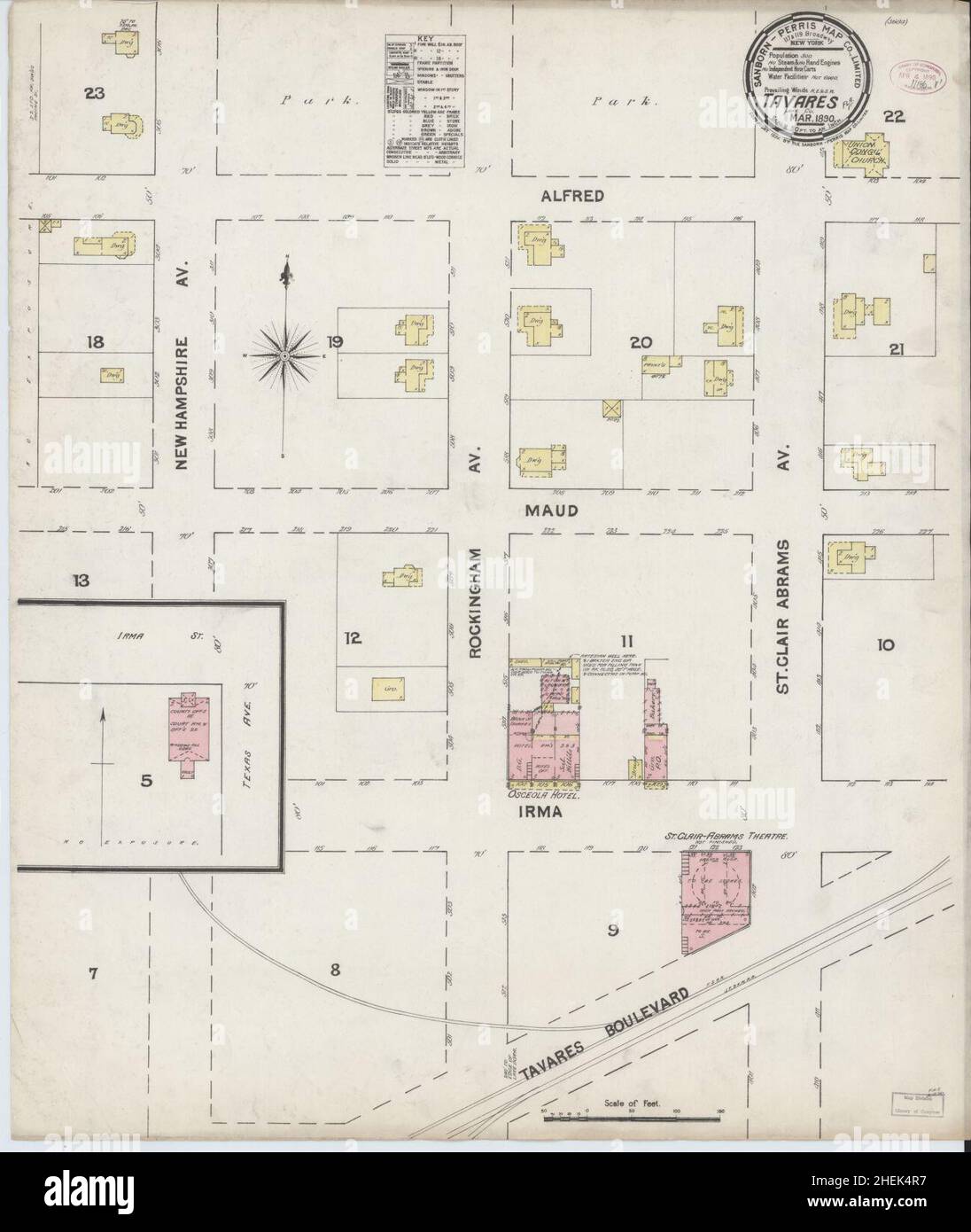 Sanborn Fire Insurance Map from Tavares, Lake County, Florida. Stock Photo