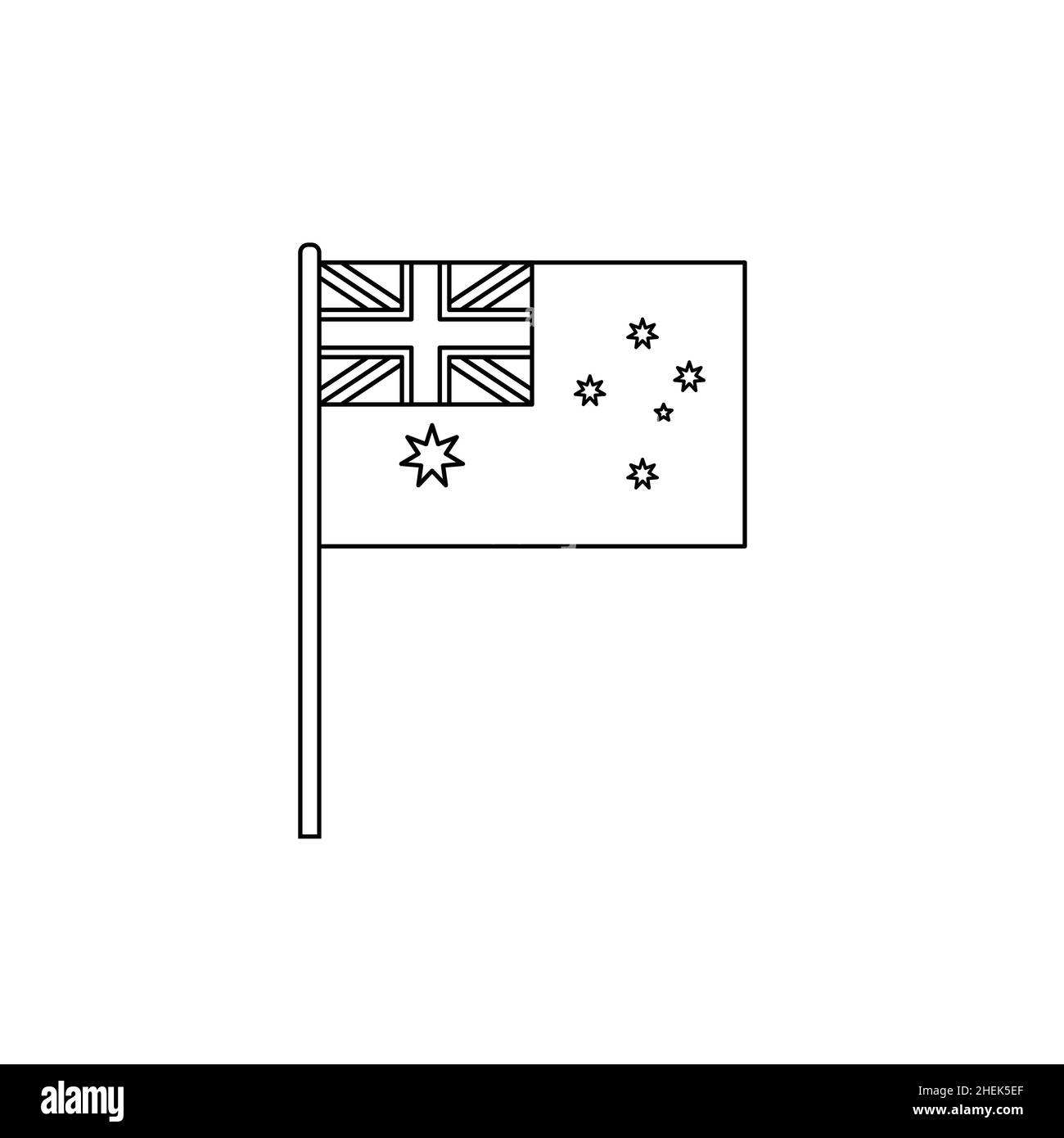 Black outline flag on of Australia. Thin line vector icon Stock Vector
