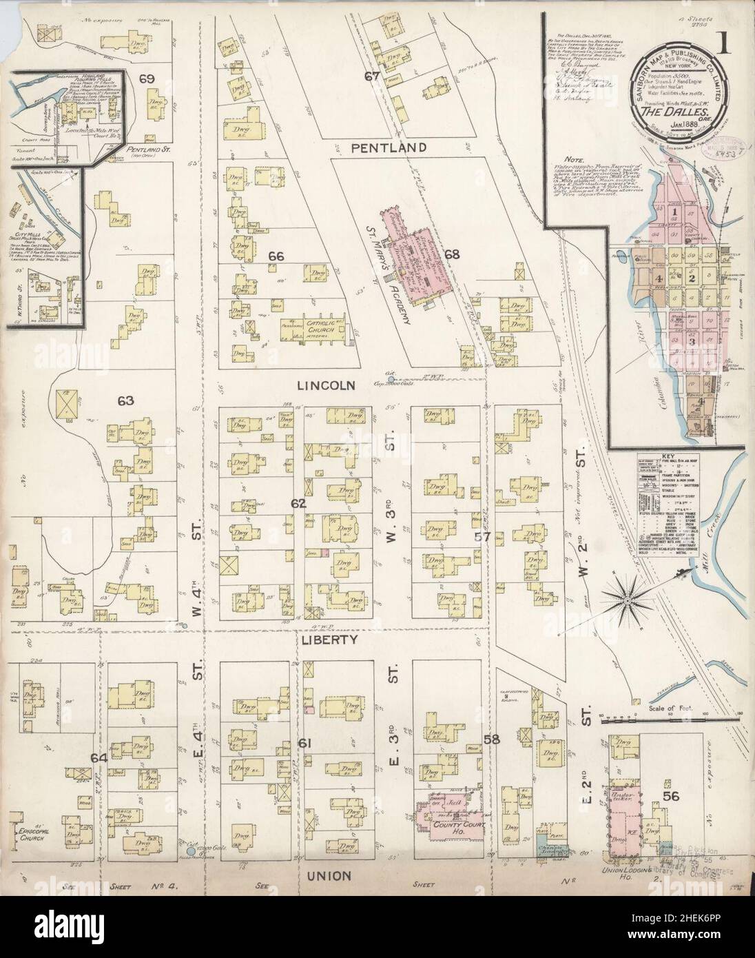 Sanborn Fire Insurance Map from The Dalles, Wasco County, Oregon Stock ...