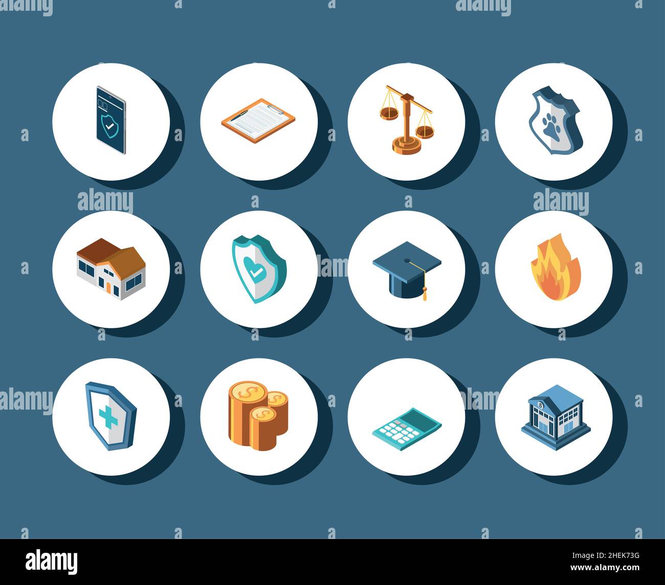 insurance round isometric Stock Vector