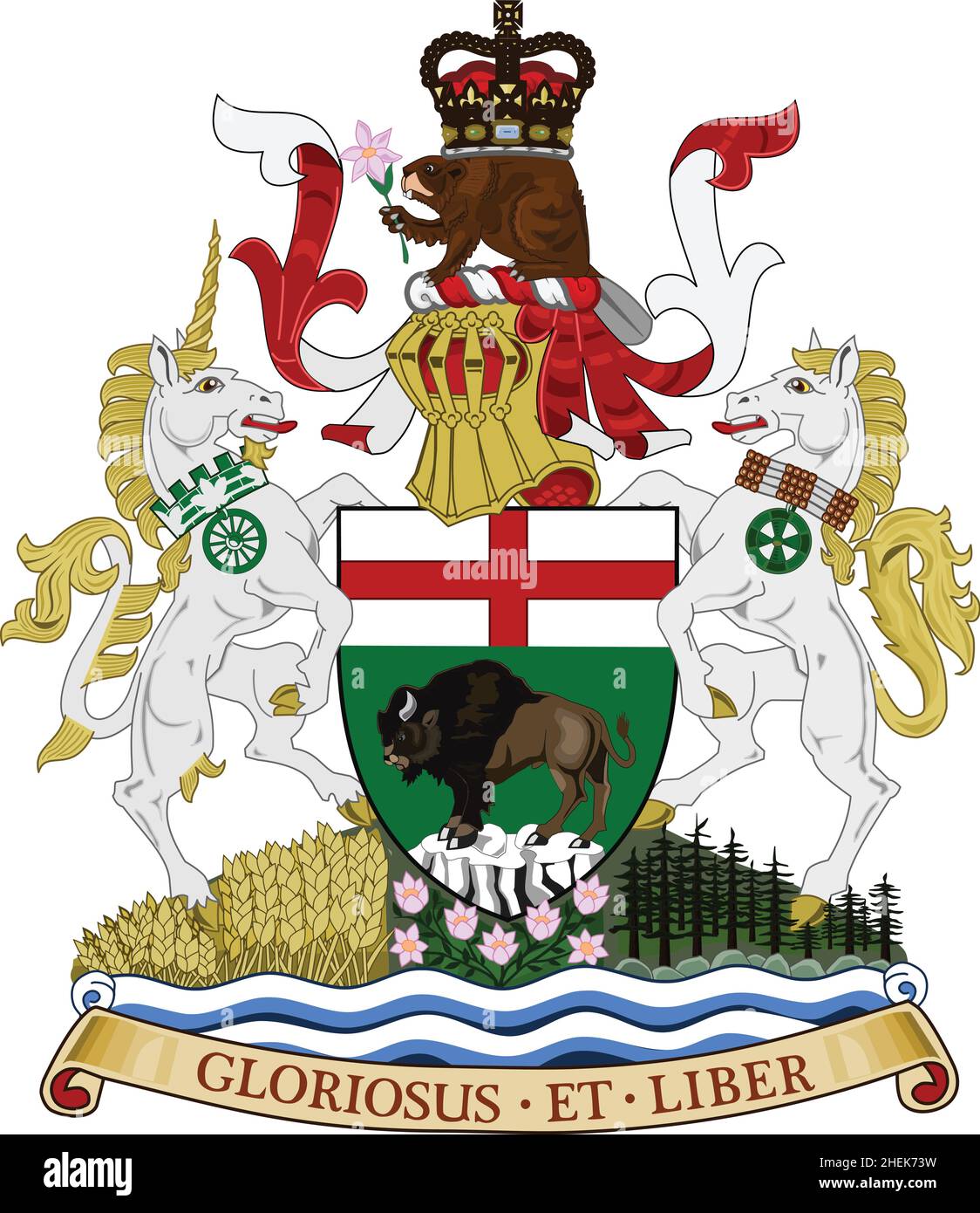 Official current vector coat of arms of the Canadian province of MANITOBA, CANADA Stock Vector