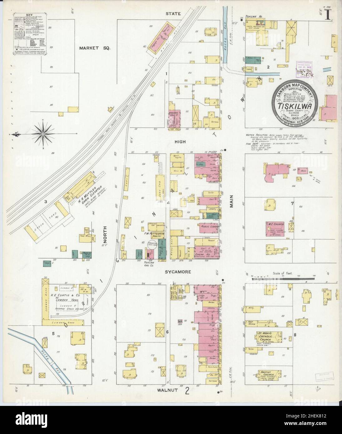 Sanborn Fire Insurance Map from Tiskilwa, Bureau County, Illinois Stock