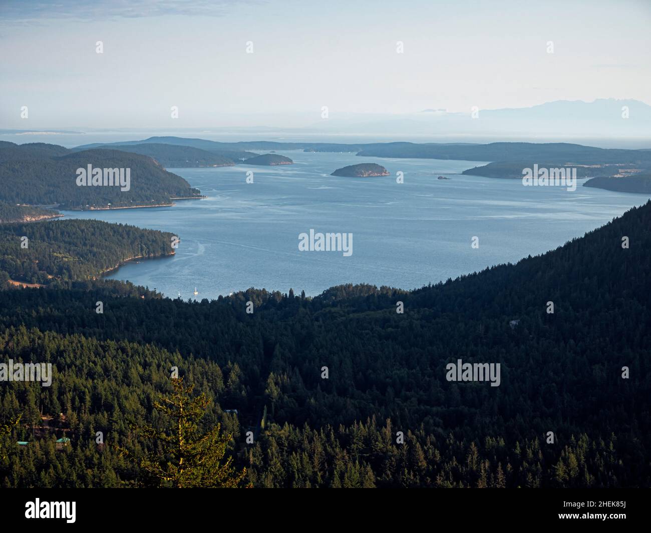 WA21050-00...WASHINGTON - East Sound and Orcas Island viewed from the Mount Constitution Road. Stock Photo
