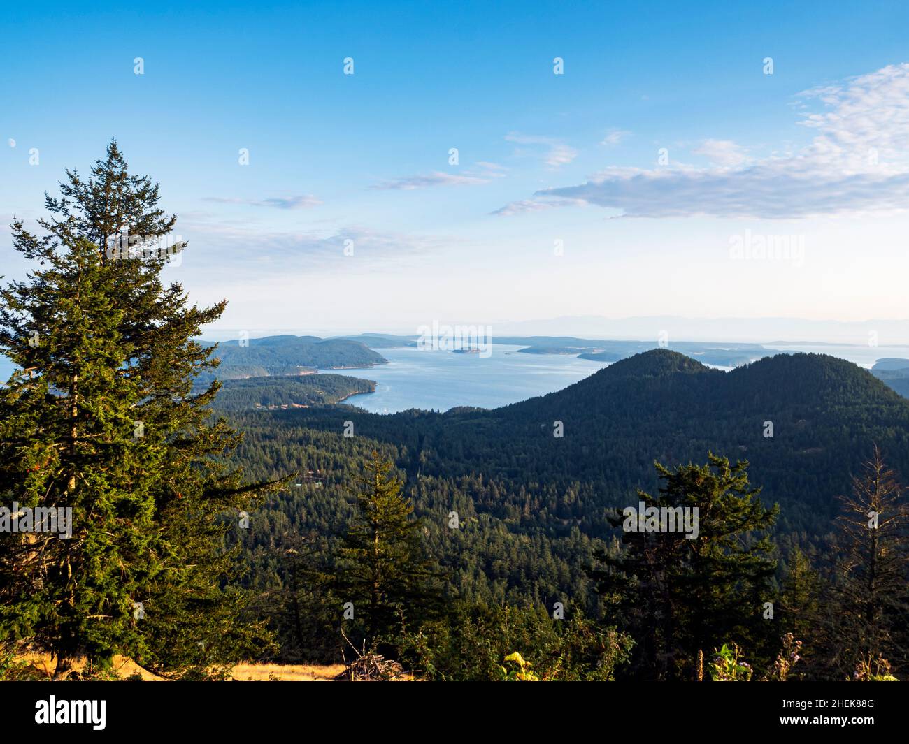 WA21051-00...WASHINGTON - Cascade Bay and Orcas Island viewed from the Mount Constitution Road. Stock Photo
