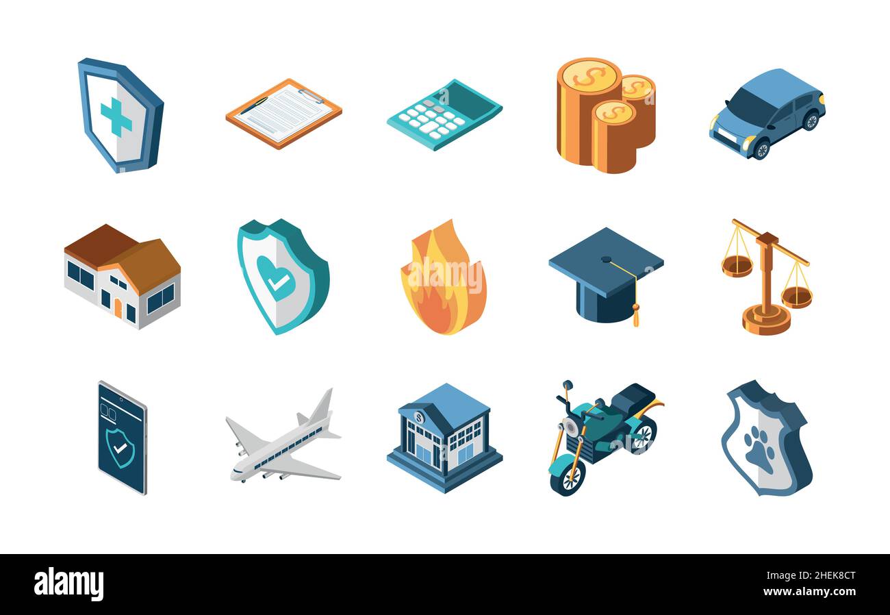 isometric set of insurance Stock Vector Image & Art - Alamy