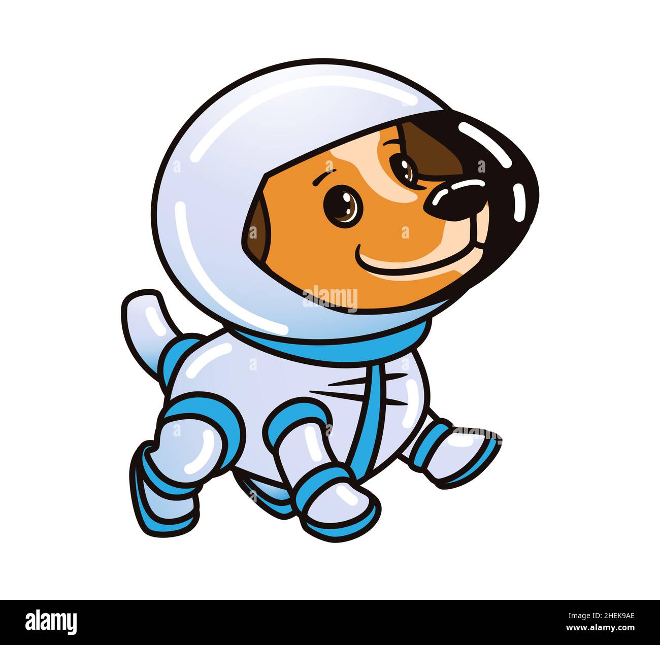 Cute ginger dog astronaut in a space suit. Isolated vector illustration on white background in cartoon flat style, sticker. Stock Vector