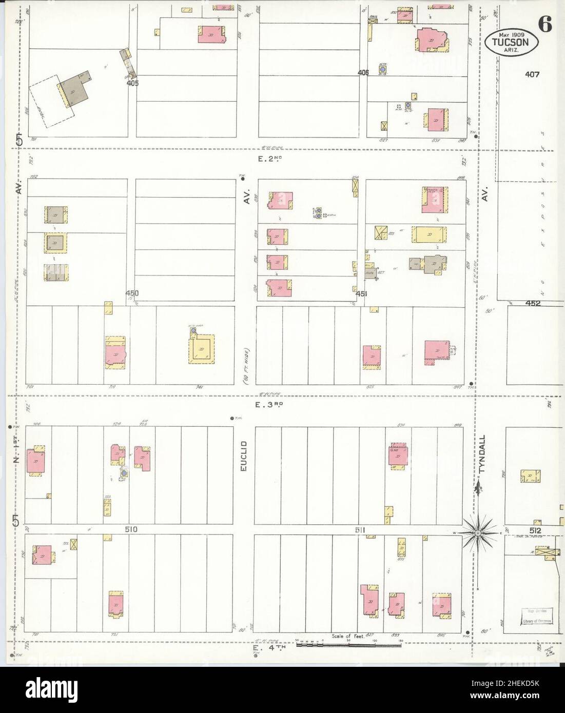 Sanborn Fire Insurance Map from Tucson, Pima County, Arizona Stock