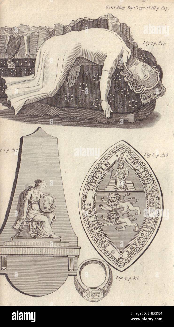 Woman beheaded Tuddington Bedford Thomas Barlow seal Bishop Lincoln 1792 print Stock Photo