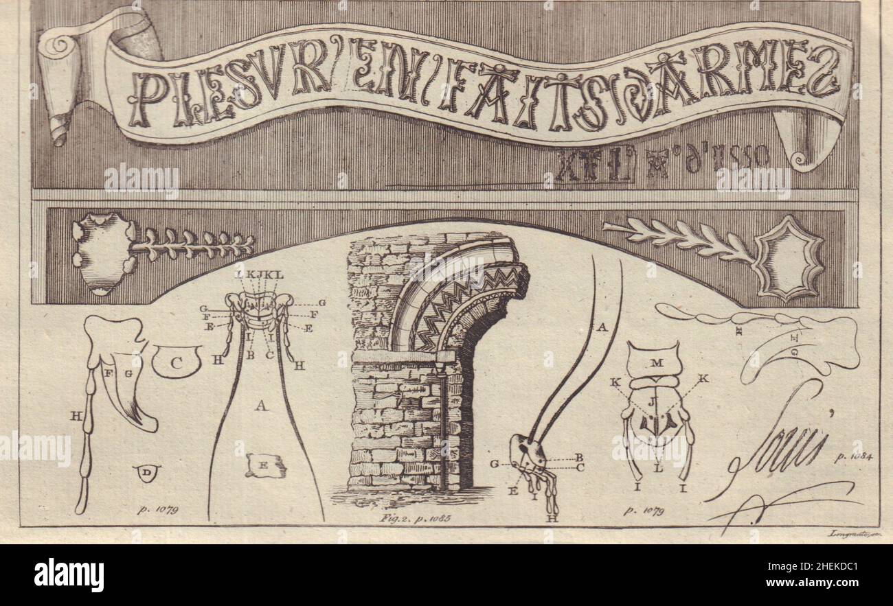 Inscription on Prebendal House at Bilton, Yorkshire. Saxon arch Leicester 1792 Stock Photo