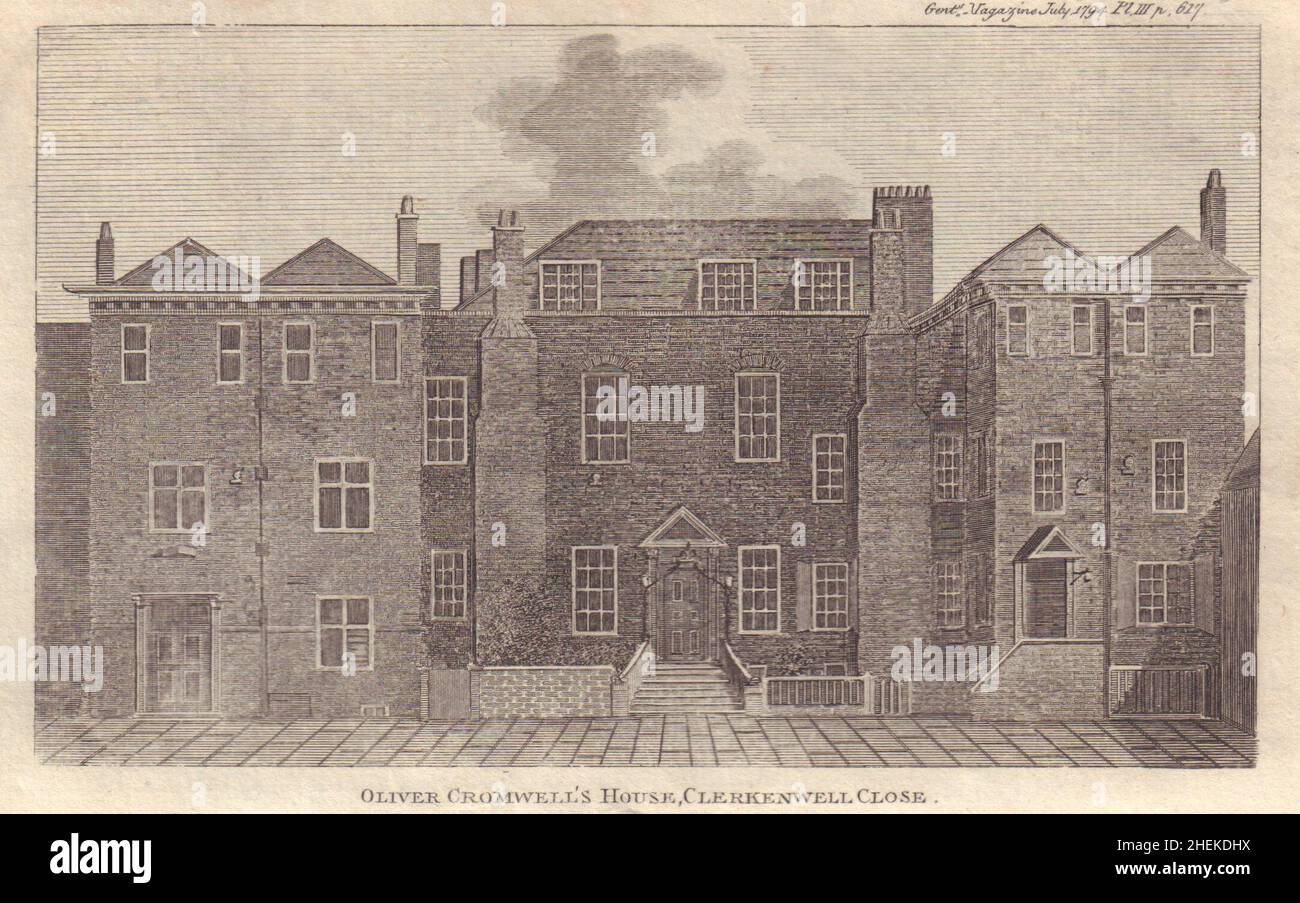 Challoner or Oliver Cromwell's House, Clerkenwell Close, London 1794 old print Stock Photo