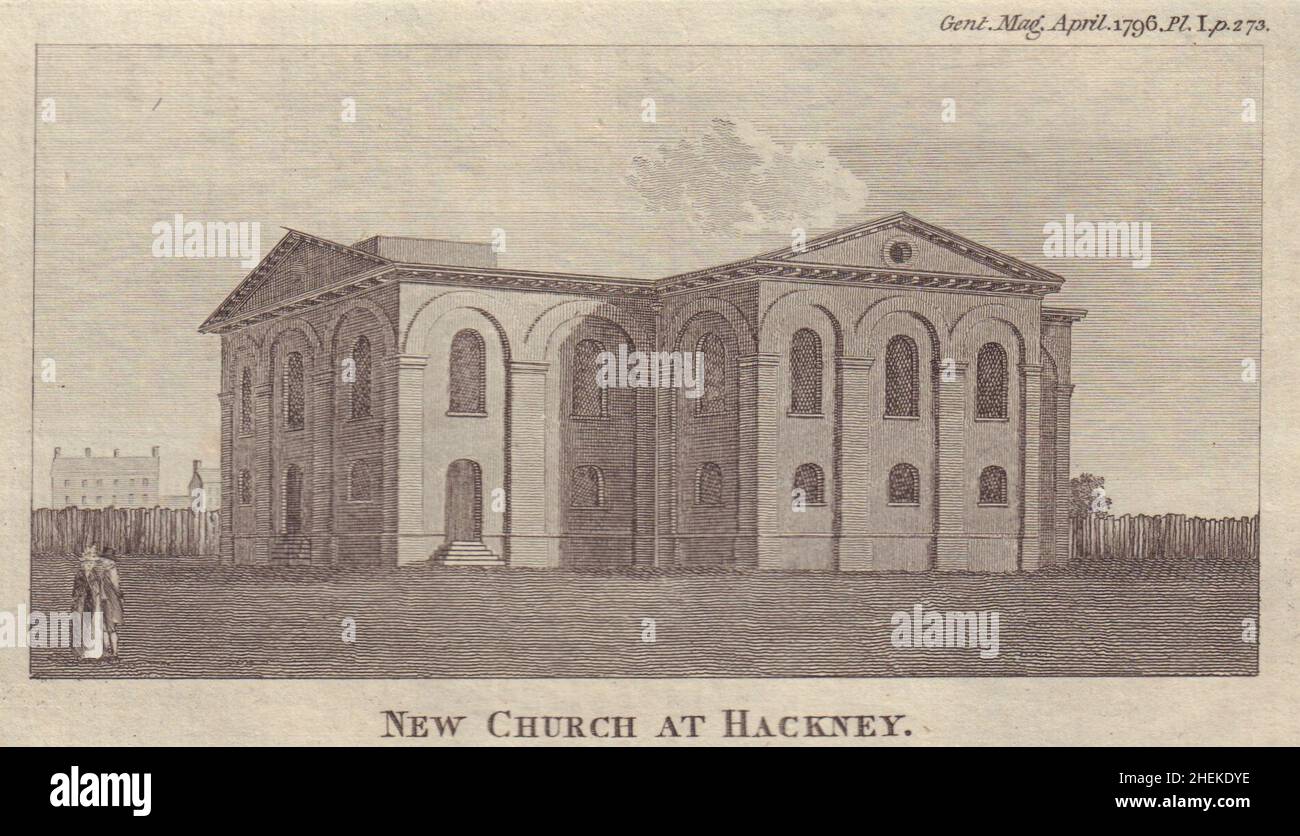 Church of St John-at-Hackney, London. Tower added 1814. 1796 old antique print Stock Photo