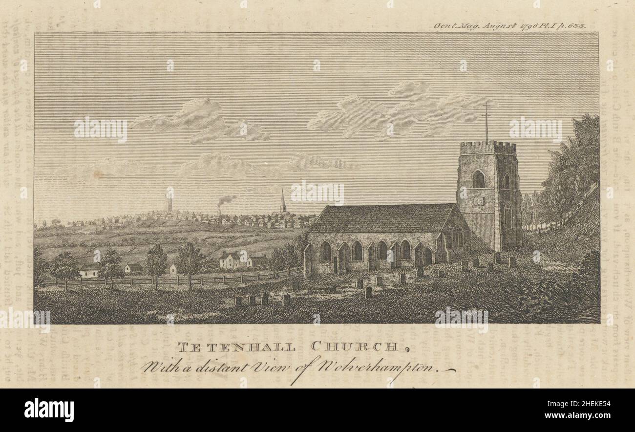St Michael & All Angels Church Tettenhall with Wolverhampton view, Staffs 1796 Stock Photo