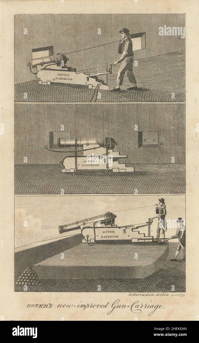 Gover's new improved gun carriage 1797 old antique vintage print picture Stock Photo