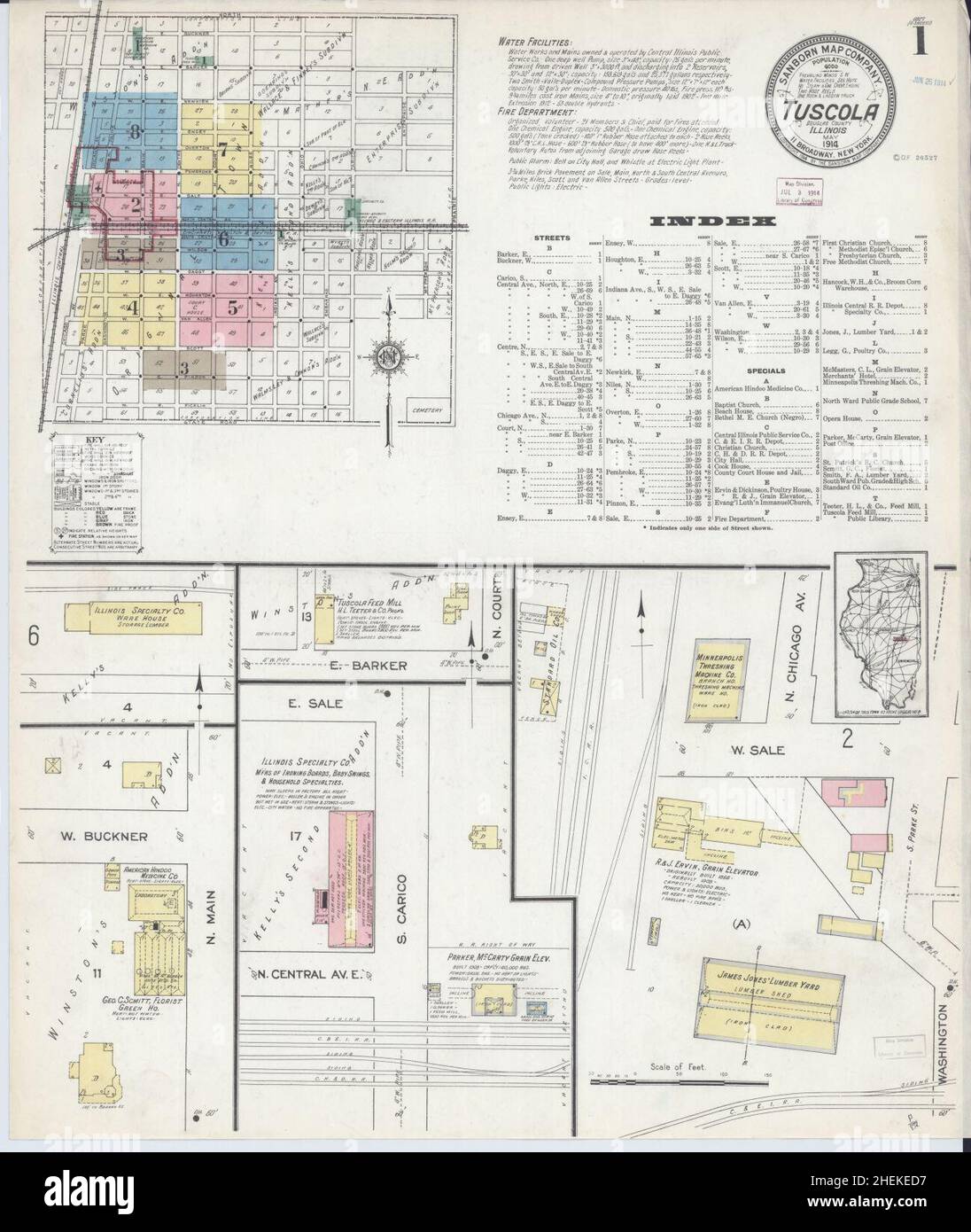 Sanborn Fire Insurance Map from Tuscola, Douglas County, Illinois Stock