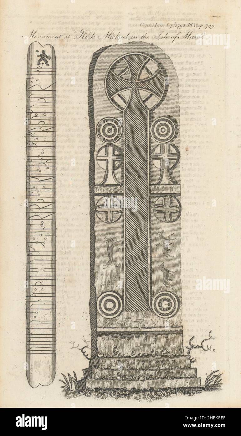 Manx Runestones at Kirk Michael, in the Isle of Man 1798 old antique print Stock Photo