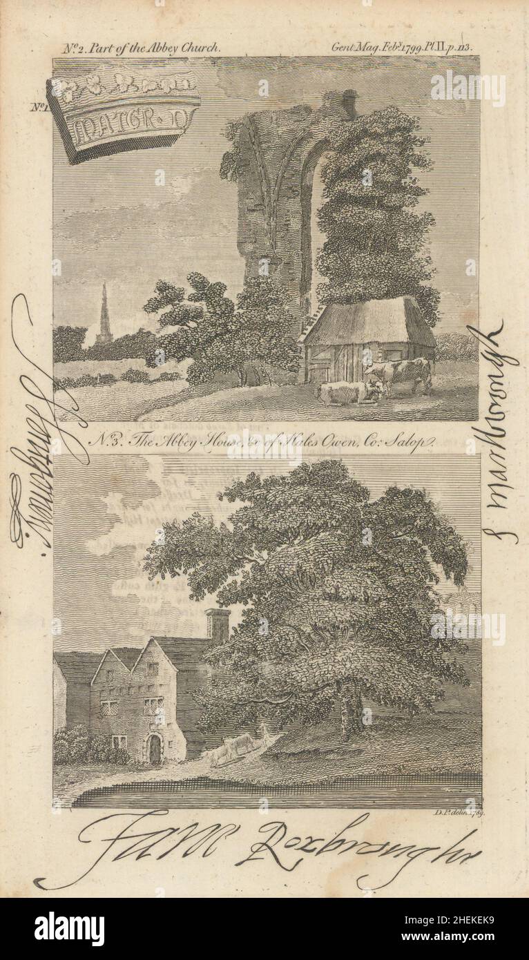 Remains of Halesowen Abbey. The Abbot's house. Halesowen, Shropshire 1799 Stock Photo