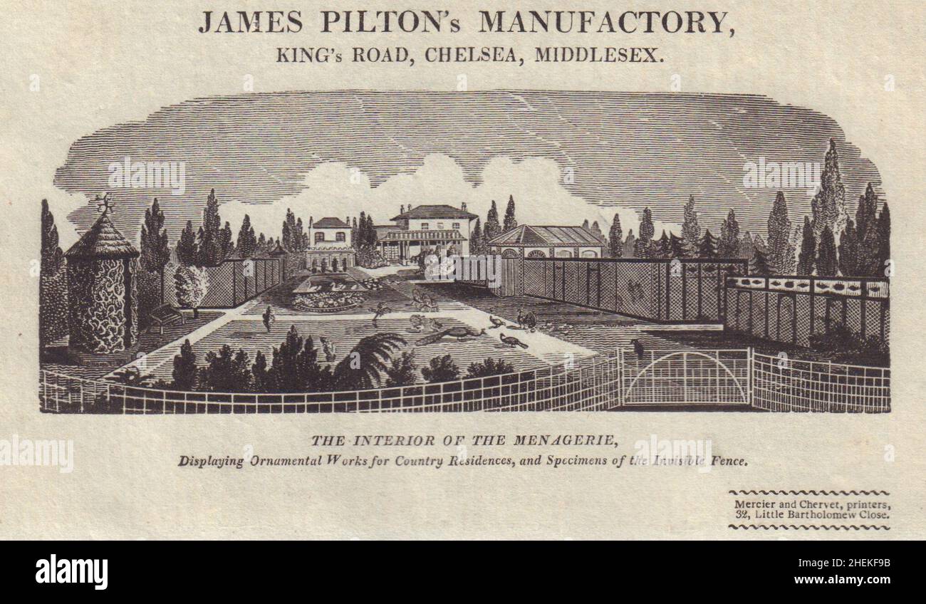 James Pilton's Manufactory, King's Road, Chelsea. London. Fences verandahs 1809 Stock Photo
