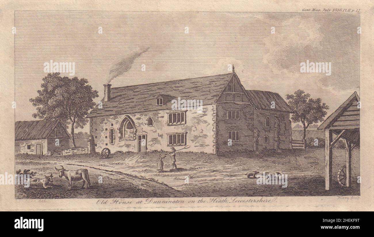DoningtonleHeath Manor House, Leicestershire 1818 old antique print