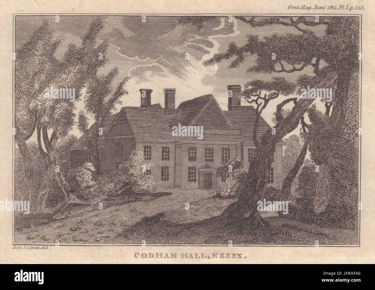Codham Hall, Shalford, Braintree in Essex 1811 old antique print