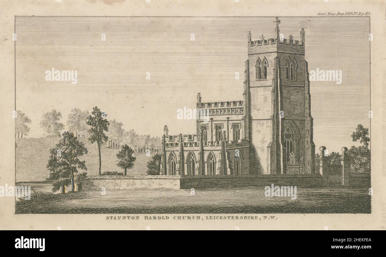 North west view of Holy Trinity Chapel, Staunton Harold, Leicestershire 1819 Stock Photo