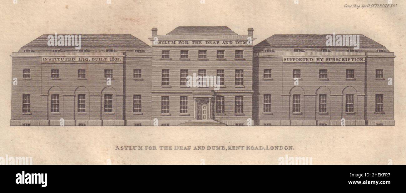 London Asylum for the Deaf and Dumb, Old Kent Road 1822 antique print Stock Photo