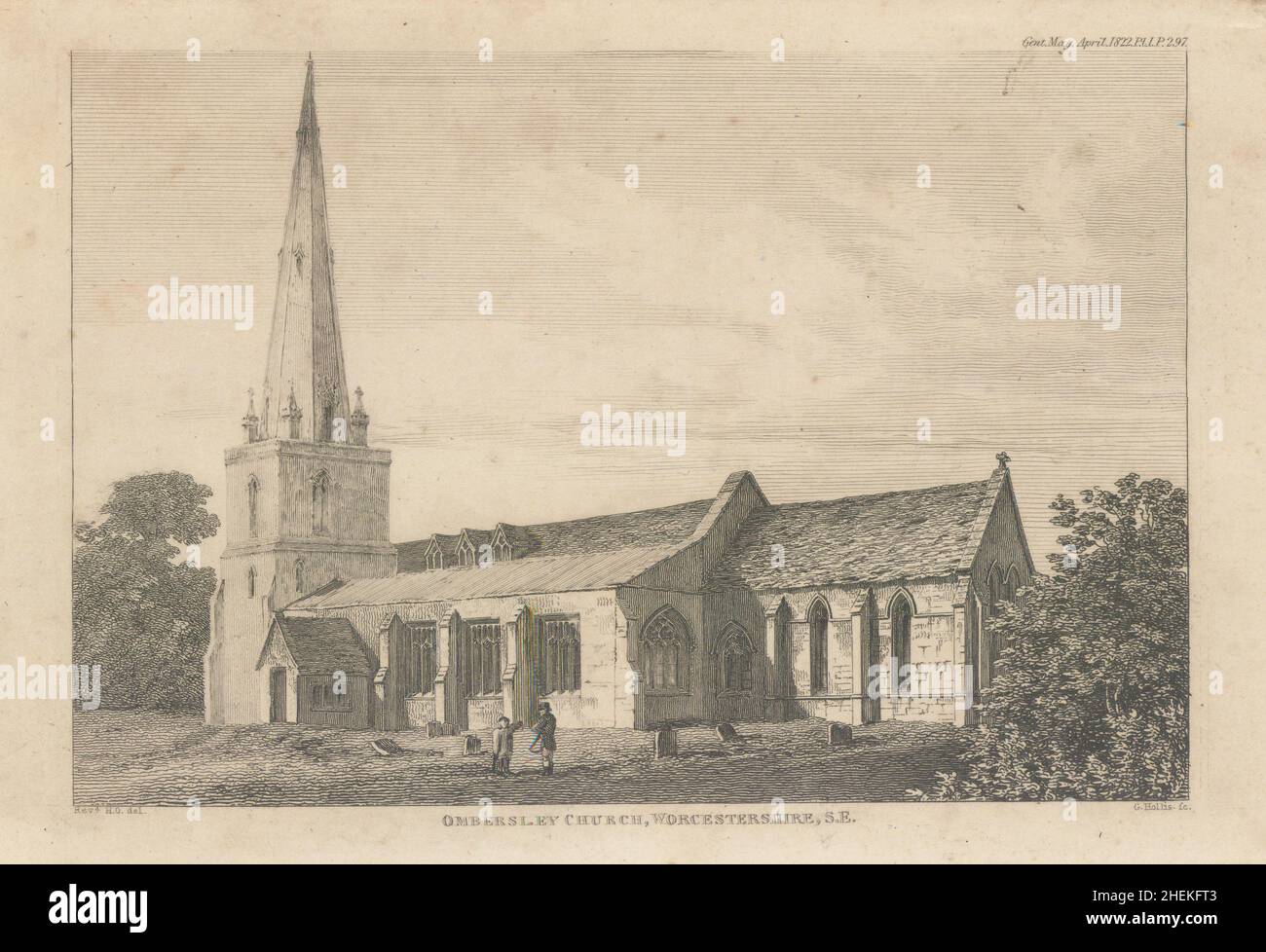 South east view of St Andrew's Church in Ombersley, Worcestershire 1822 print Stock Photo