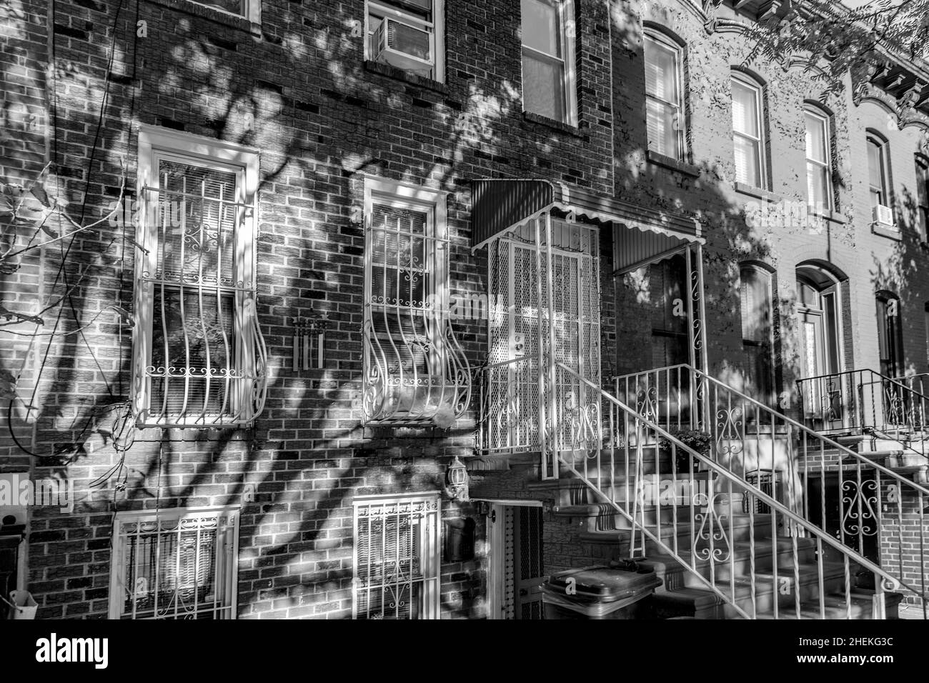 small brick houses in the Union street in Brooklyn, New York with