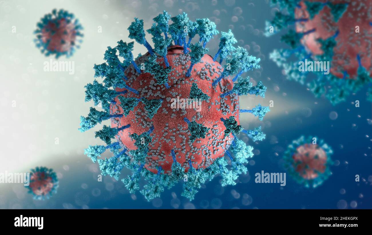 Virus variant, coronavirus, spike protein. Omicron. Covid19 seen under