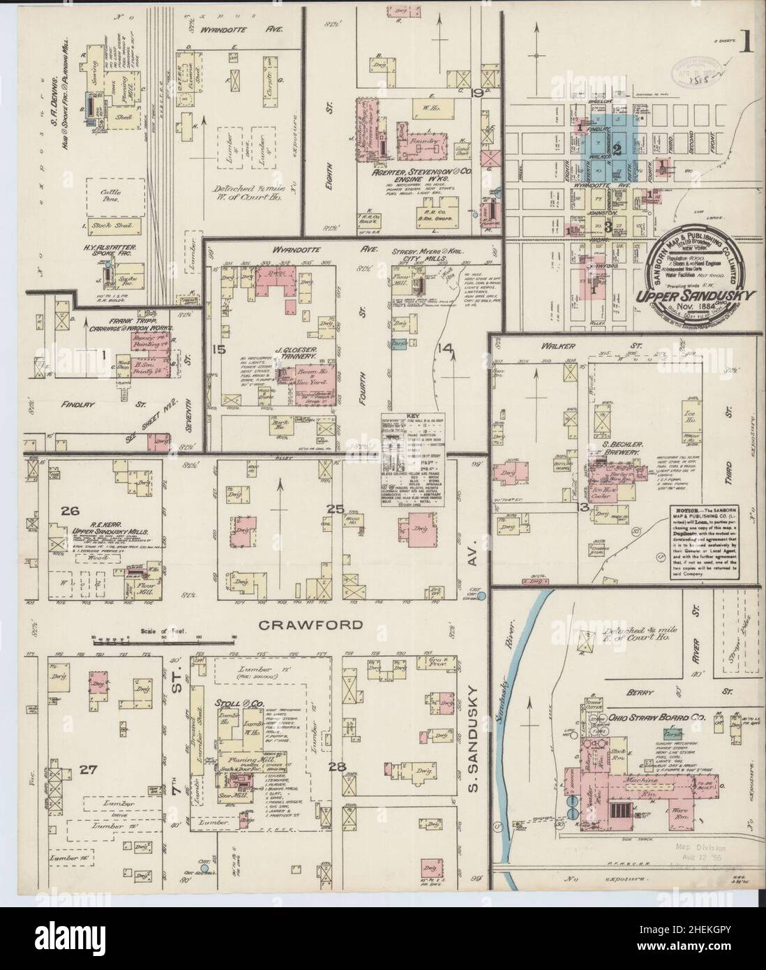 Sanborn Fire Insurance Map from Upper Sandusky, Wyandot County, Ohio. Stock Photo