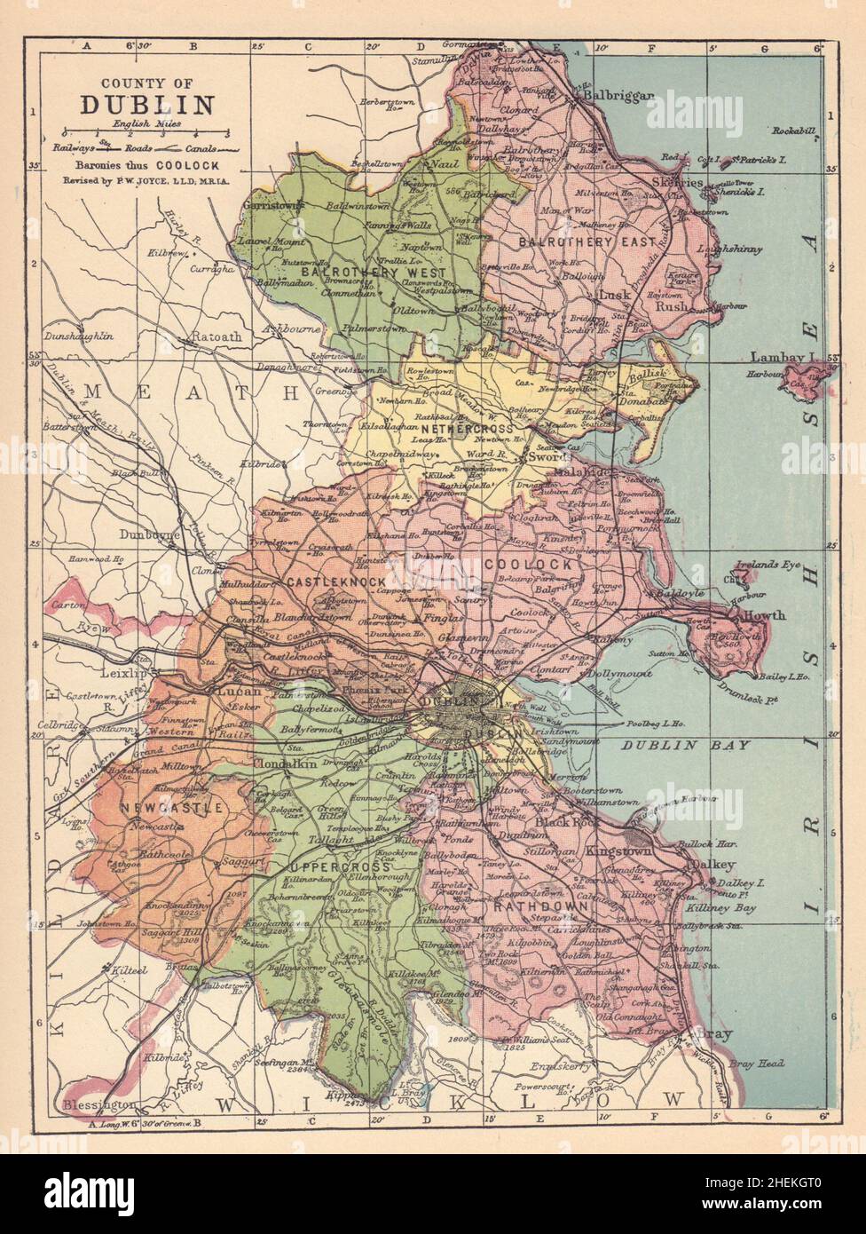 COUNTY DUBLIN antique map. Leinster. Ireland. JOYCE 1905 old chart Stock Photo Alamy