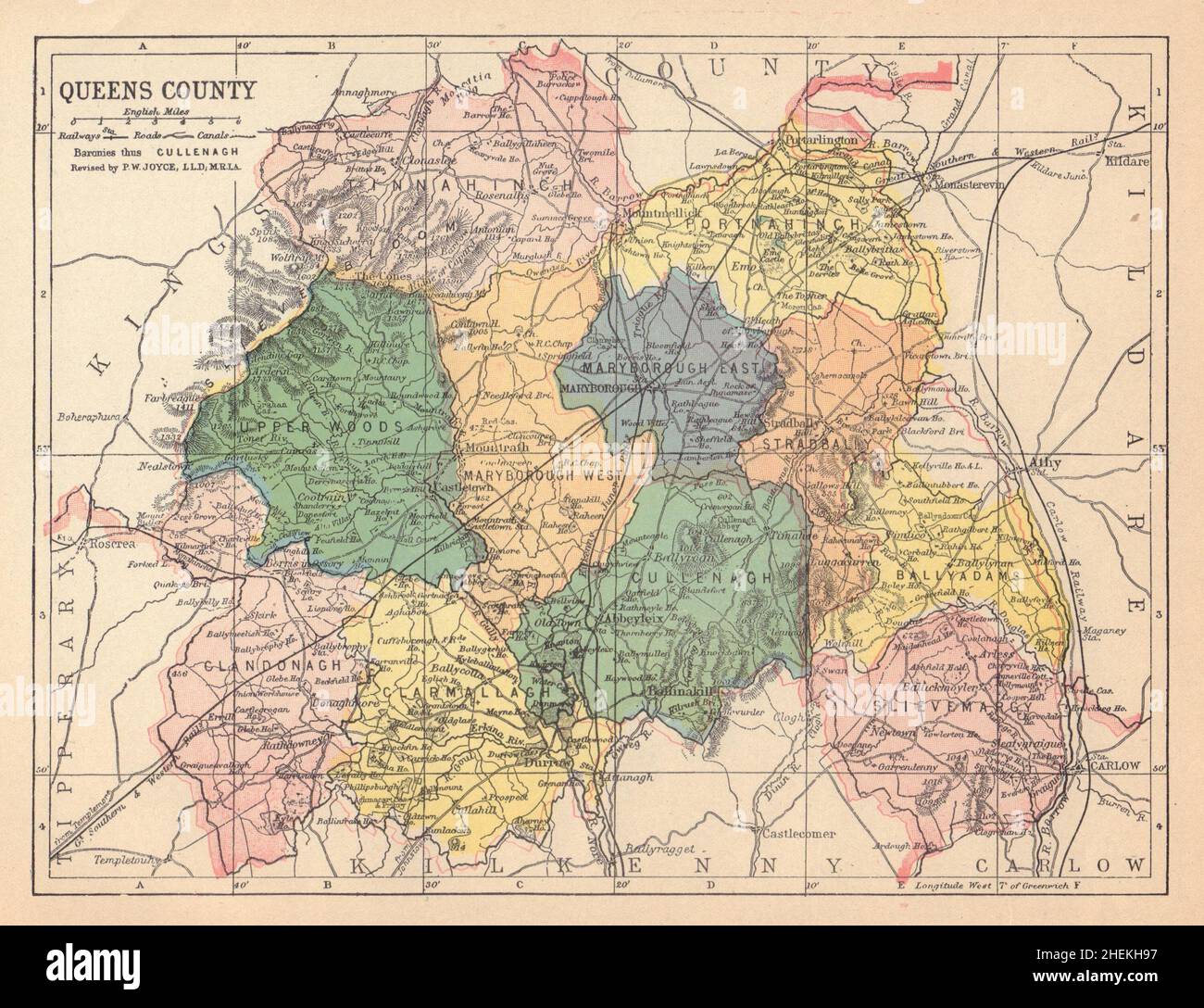 Laois Map Of Ireland Queens County (Laois) Antique Map. Leinster. Ireland. Joyce 1905 Old Stock  Photo - Alamy