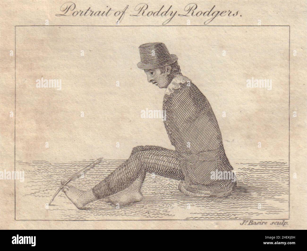 Roddy Rogers writing with his foot, born 1798 at Carnmoney, Ireland. SMALL 1811 Stock Photo