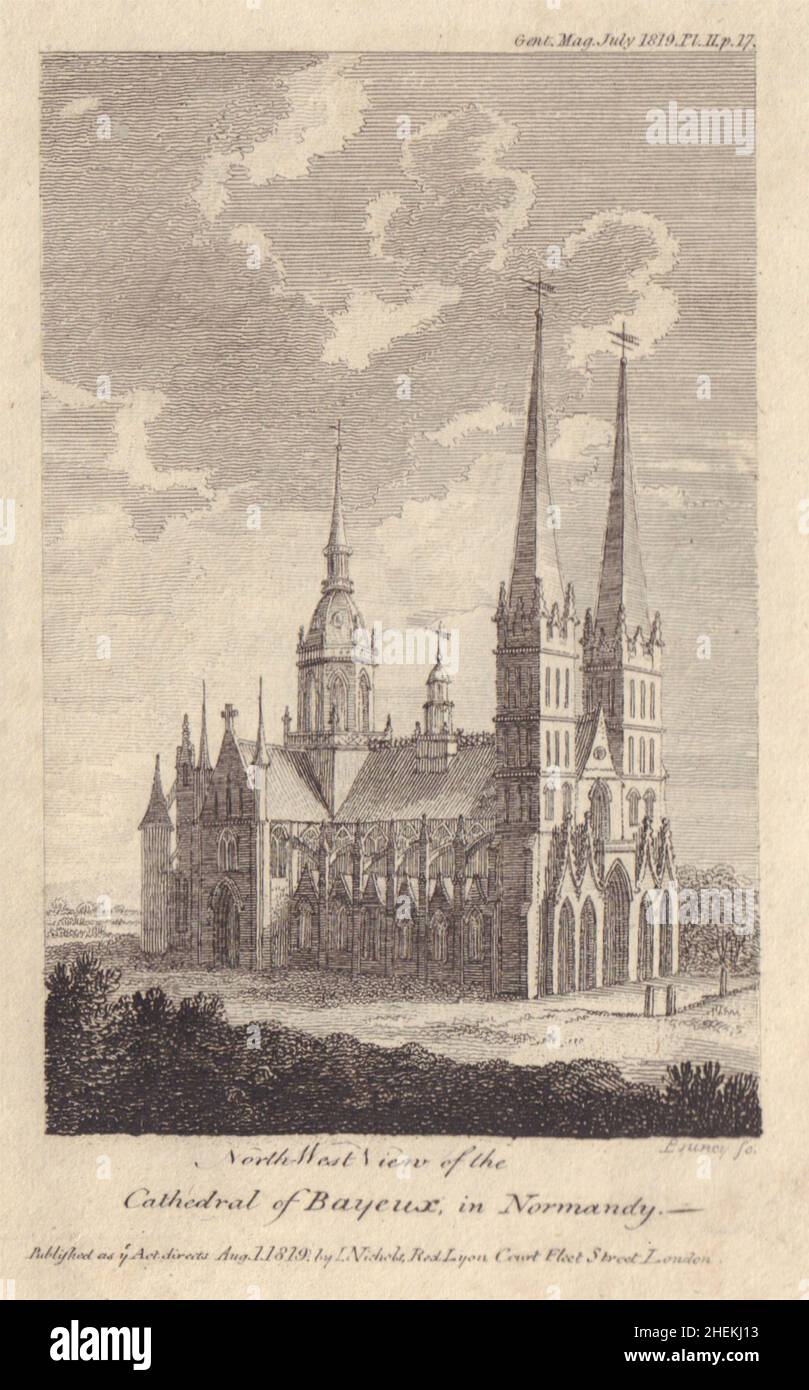 North west view of the Cathedral of Bayeux, Calvados, Normandy, France 1819 Stock Photo