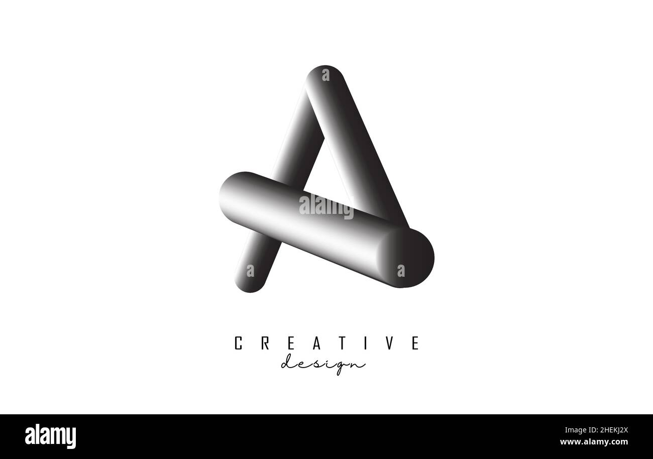 Letter A logo with grey gradient 3D effect. Creative vector illustration with twisted and playful shape. Stock Vector