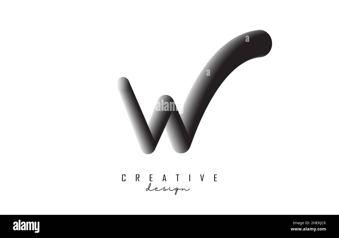 Letter W logo with grey gradient 3D effect. Creative vector illustration with twisted and playful shape. Stock Vector