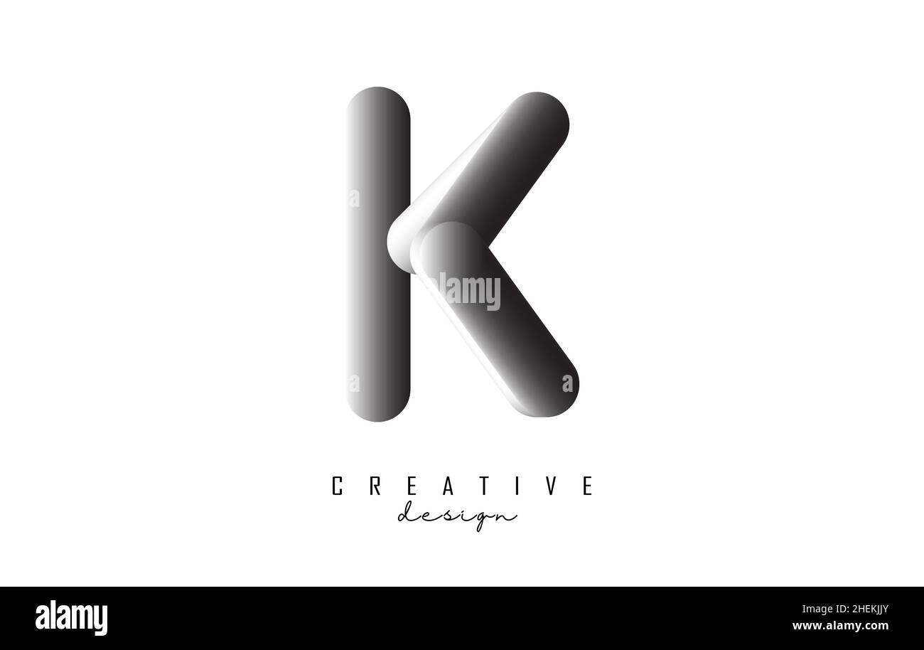 Letter K logo with grey gradient 3D effect. Creative vector illustration with twisted and playful shape. Stock Vector