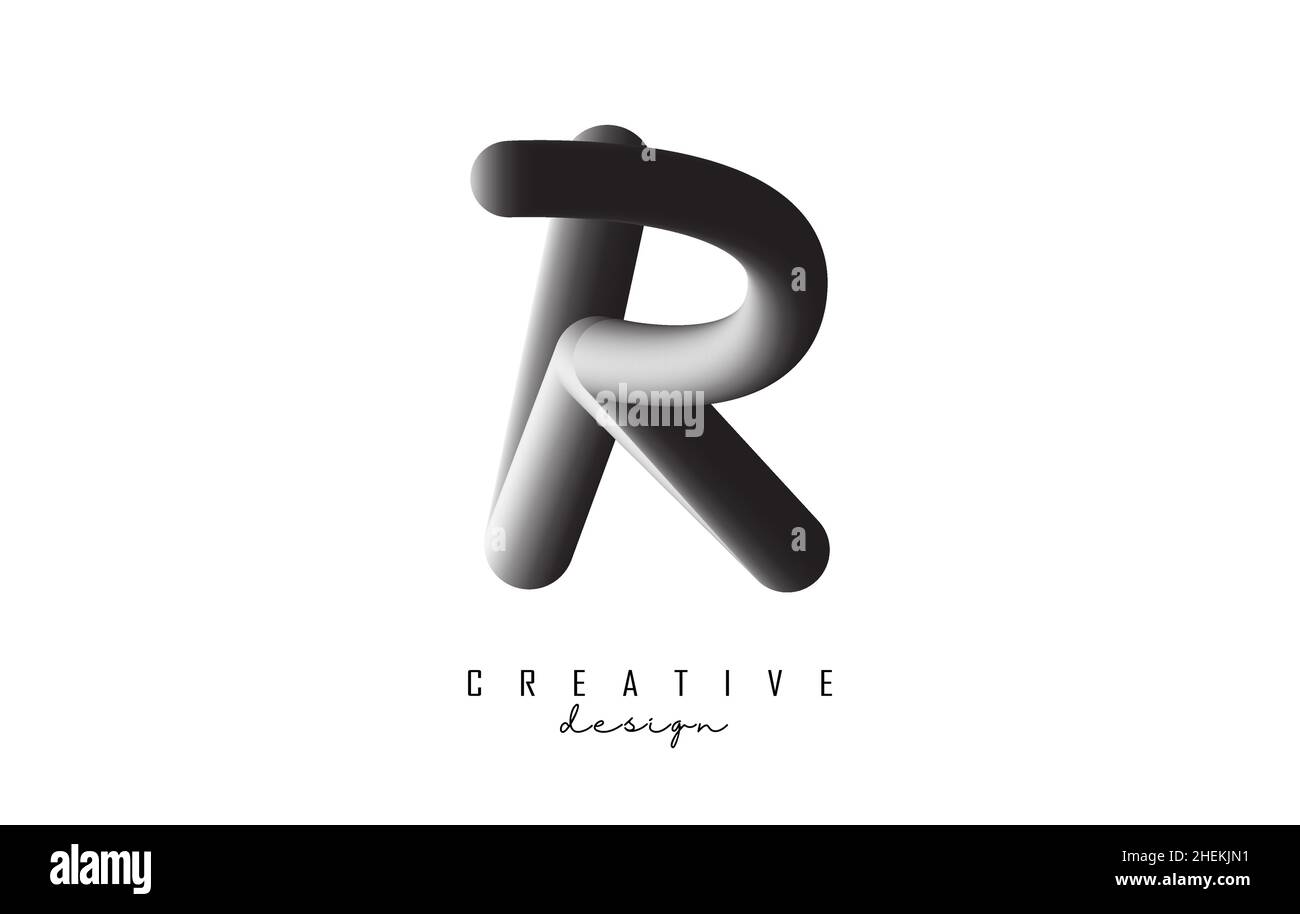 Letter R logo with grey gradient 3D effect. Creative vector illustration with twisted and playful shape. Stock Vector