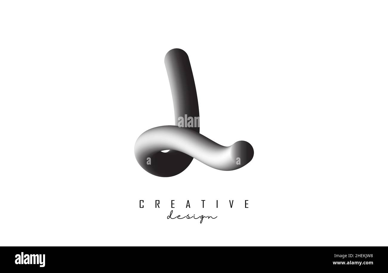 Letter L logo with grey gradient 3D effect. Creative vector illustration with twisted and playful shape. Stock Vector