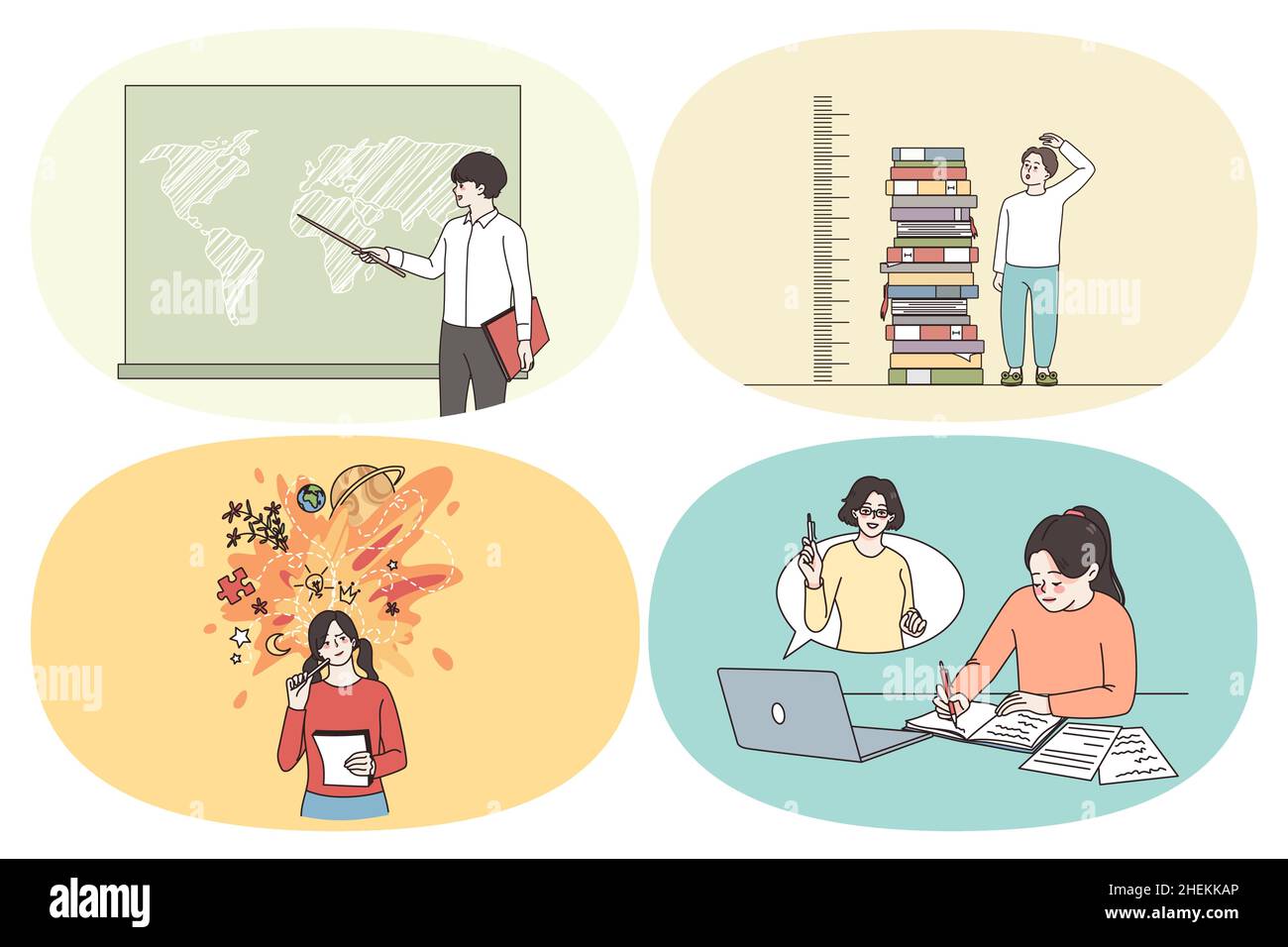 Online and school learning and Education concept. Set of pupils ...
