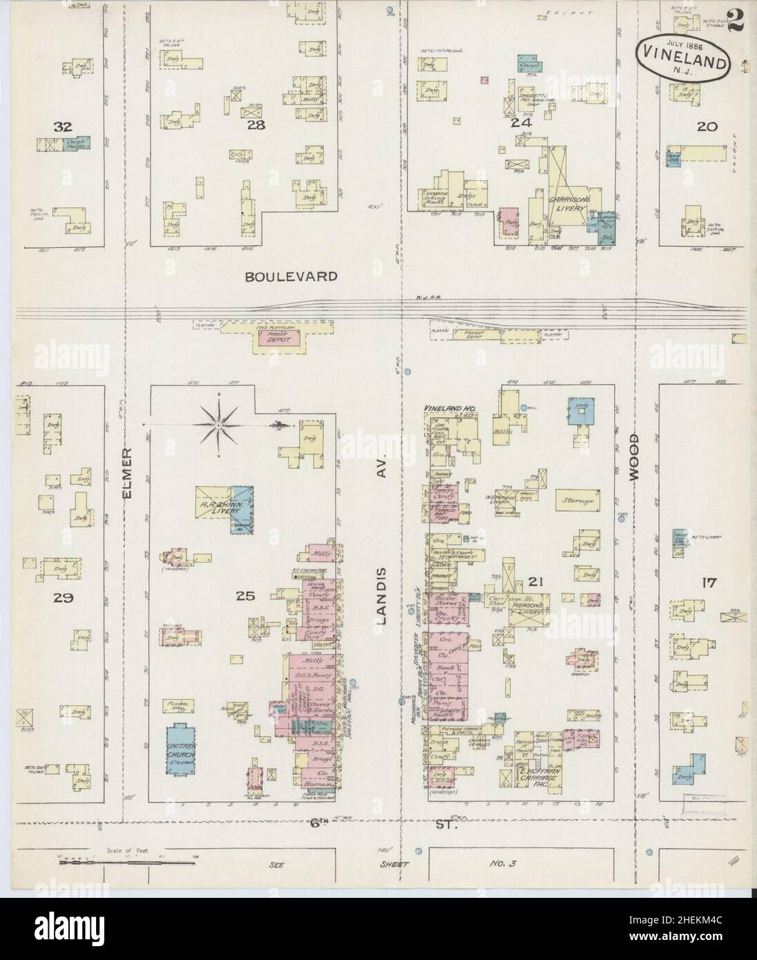 Sanborn Fire Insurance Map from Vineland, Cumberland County, New Jersey. Stock Photo