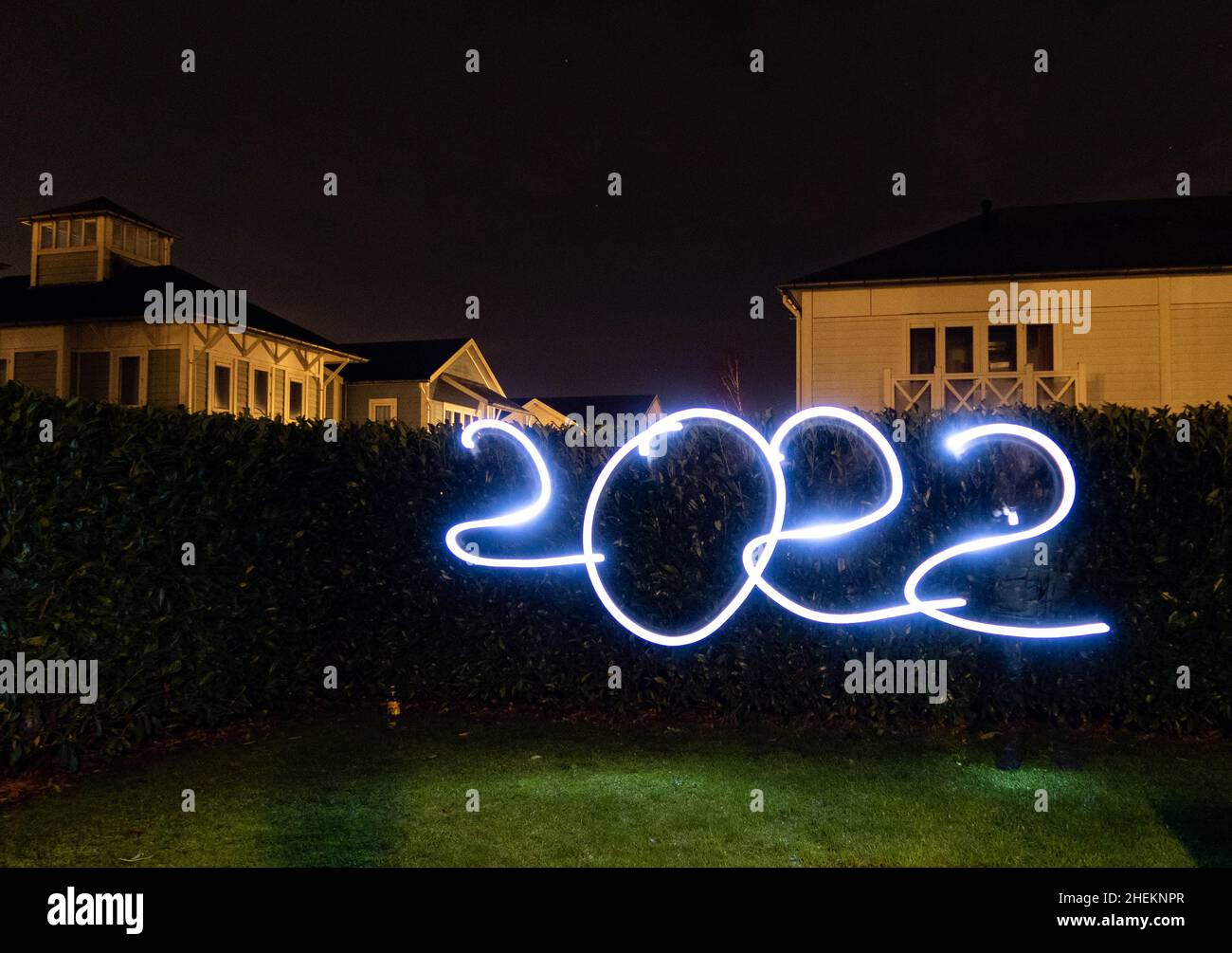 Happy New Year 2022 light painting Stock Photo