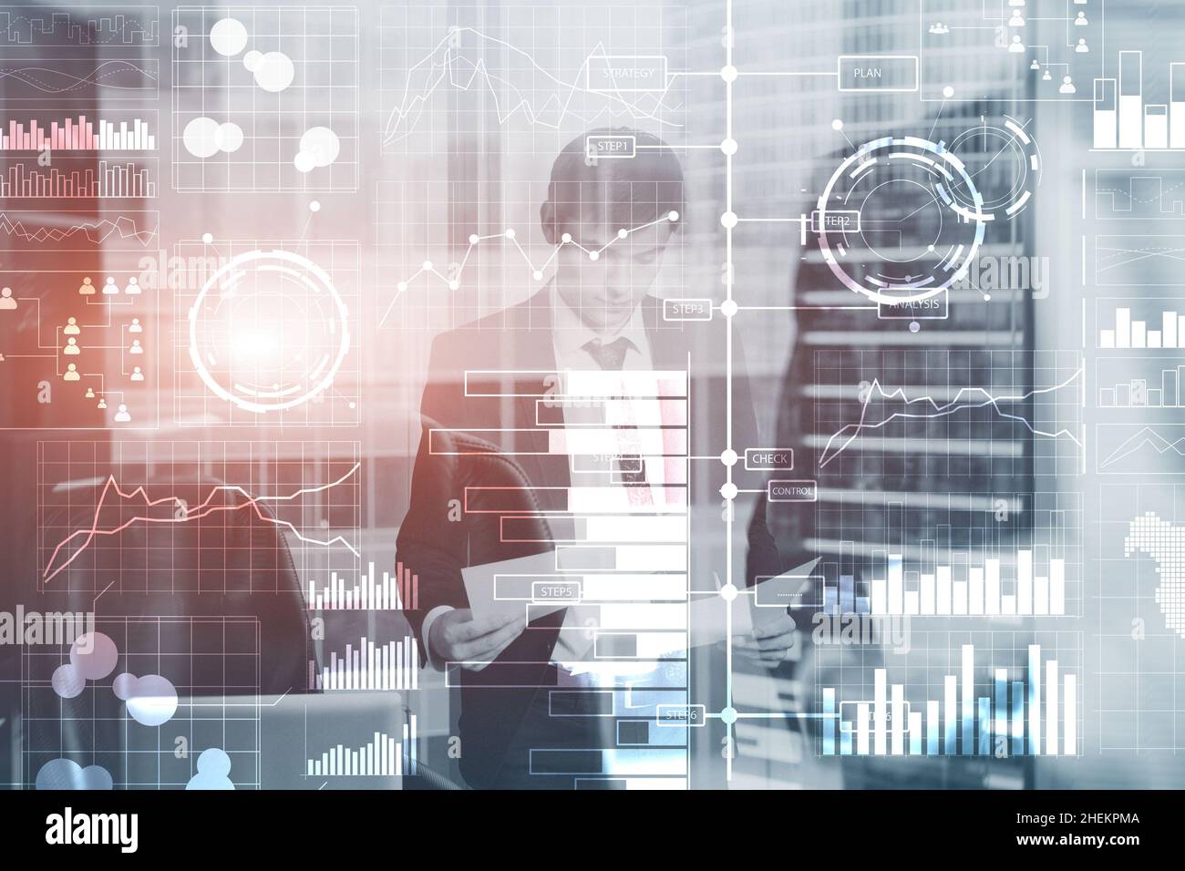 Business modern technology. BI Business intelligence concept on virtual screen. Stock Photo