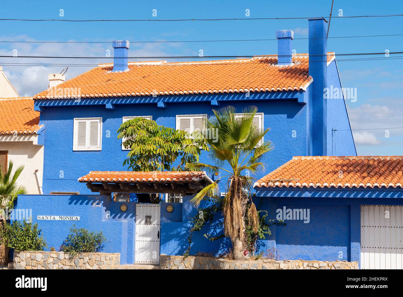 A bright blue house in Puerto de Mazarron, Murcia, Spain, named