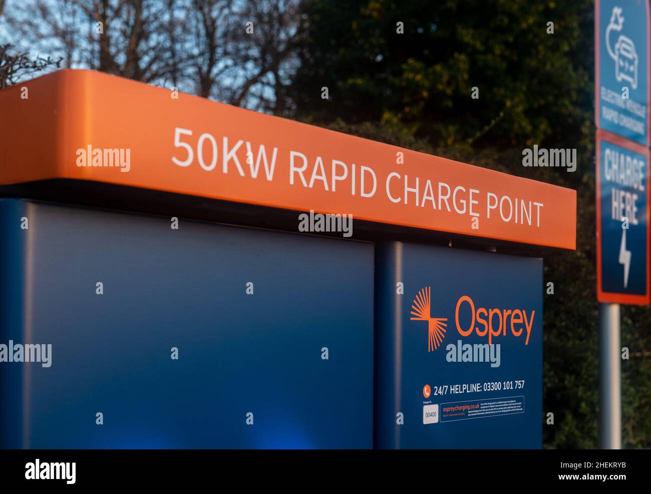 Osprey electric vehicle rapid charging station hires stock photography