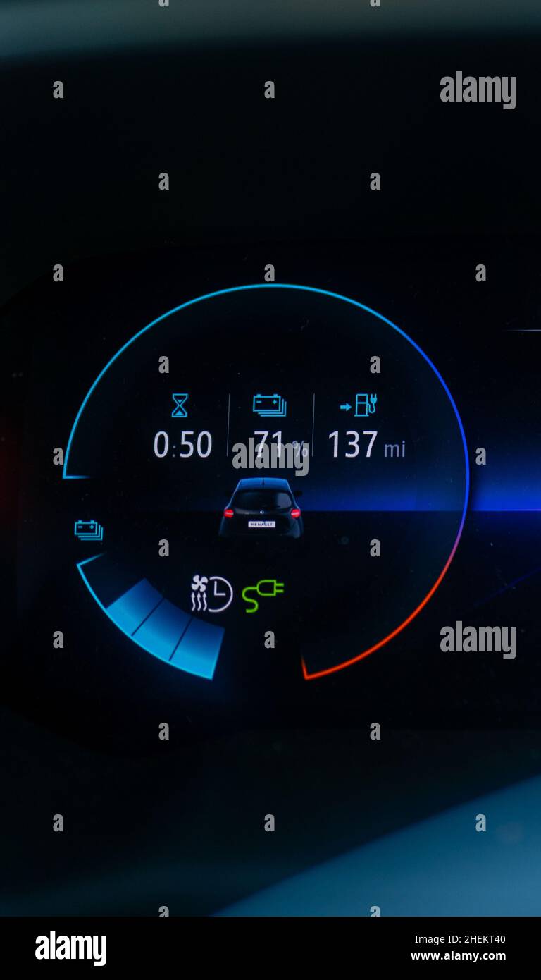 Renault Zoe electic car dashboard during an EV charge point charging