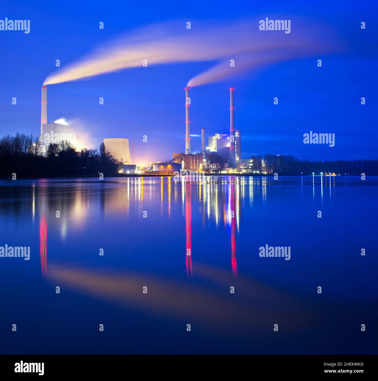 Illuminated coal power plant in Germany Stock Photo