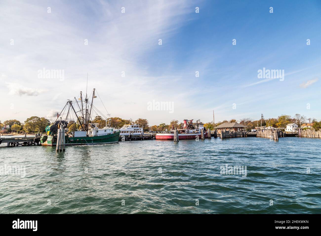 entering the harbor in Greenport by ferry Stock Photo Alamy