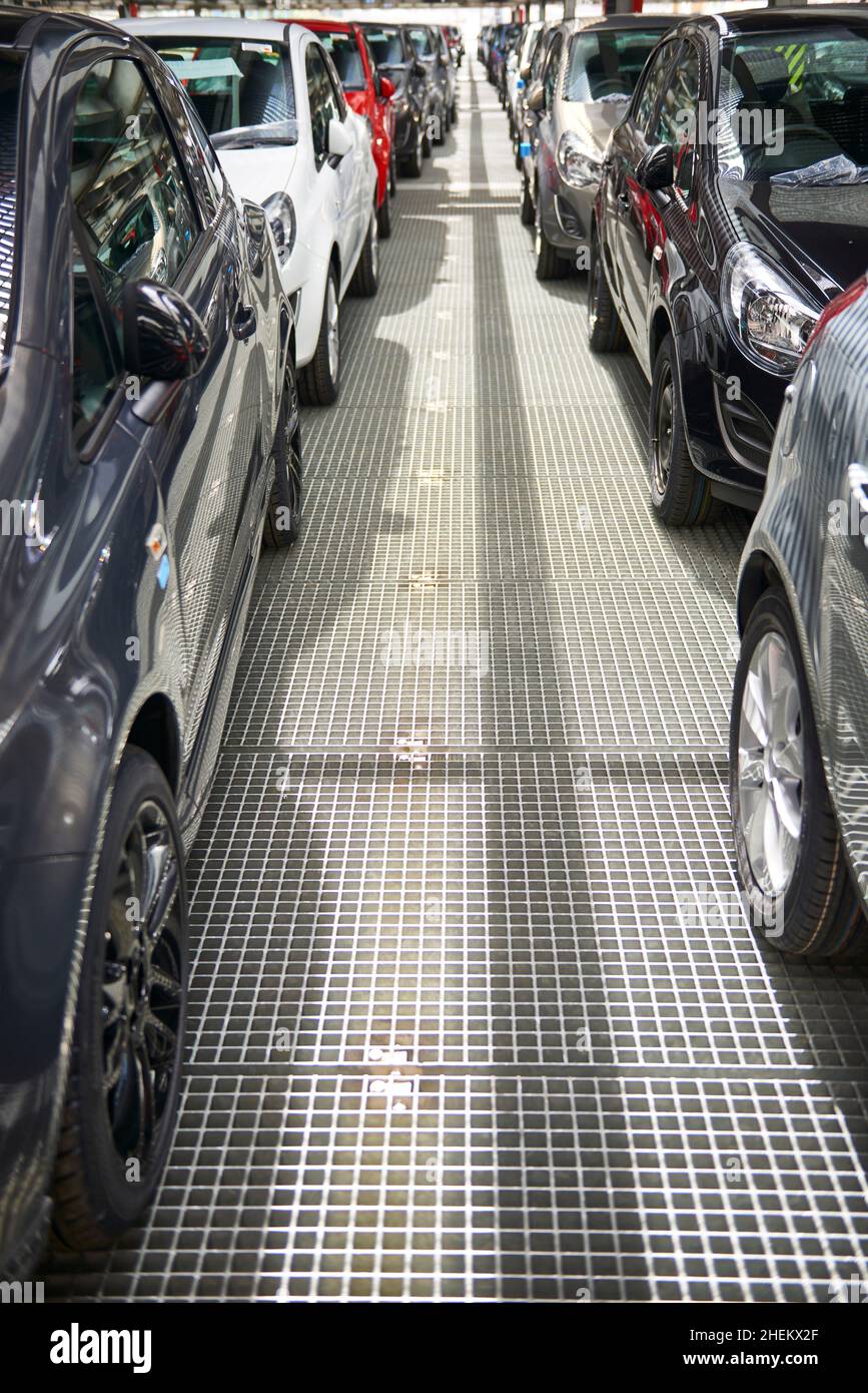 new cars waiting to be exported in the port of Pasaia, Guipuzkoa, Basque Country, Spain, Europe Stock Photo