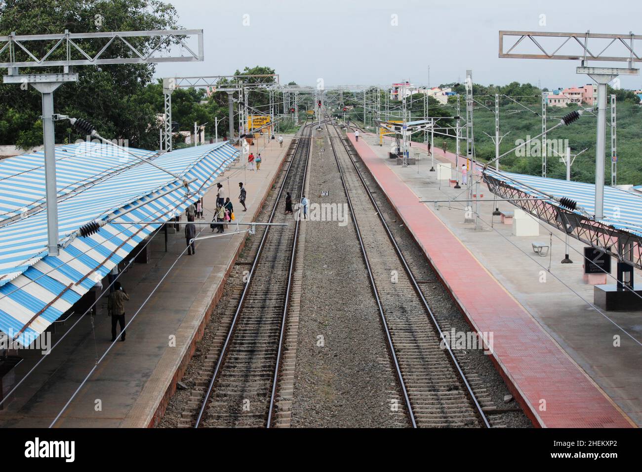 Indian Rural Railway staion in Tamilnadu Stock Photo